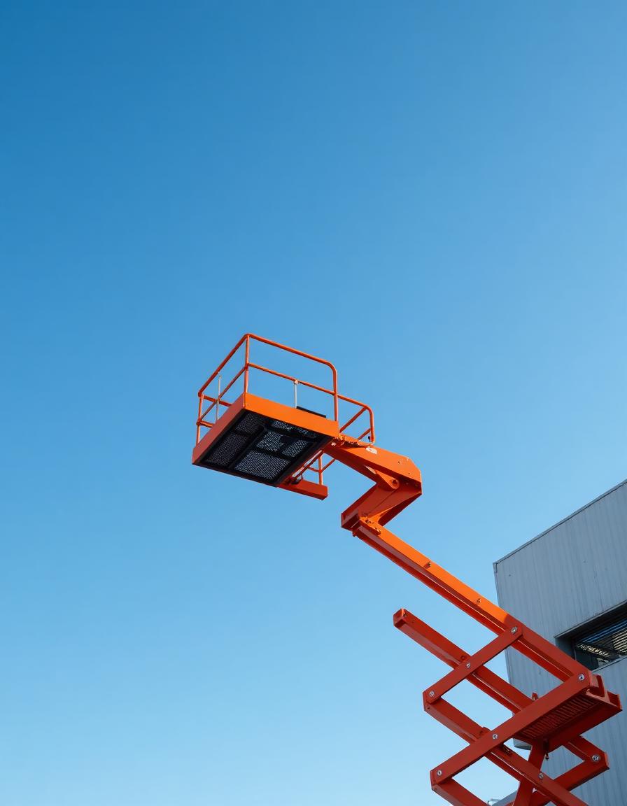 Plataforma de elevación industrial extendida contra cielo azul